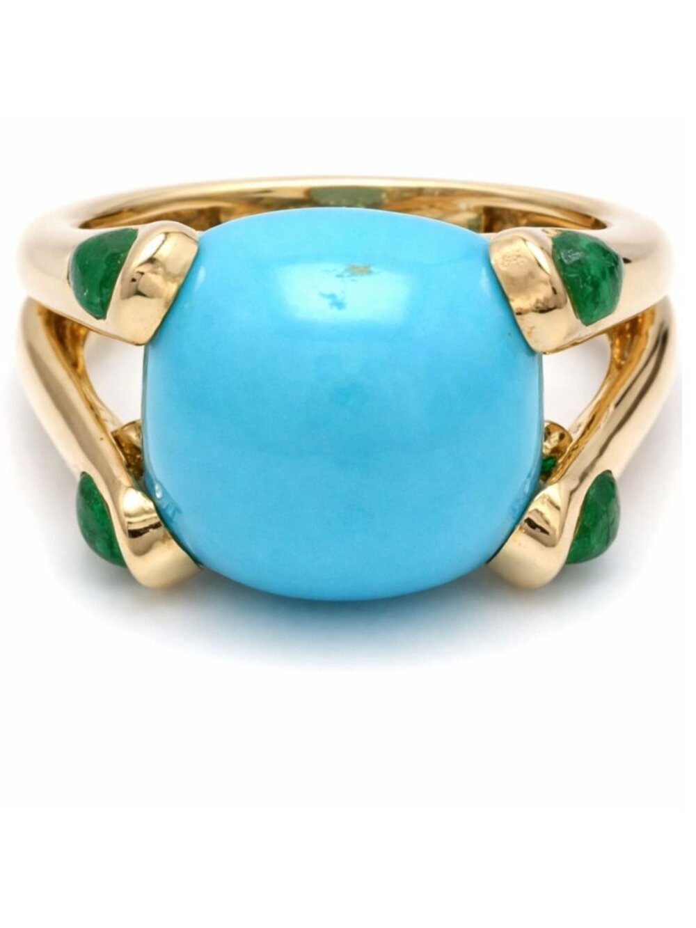 Bold Turquoise Cabochon 14K (18K Custom) Yellow Gold Ring